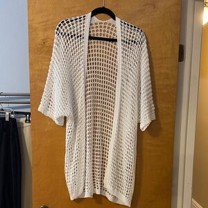 Italian Cotton Blend White Open-Knit Kimono Sweater